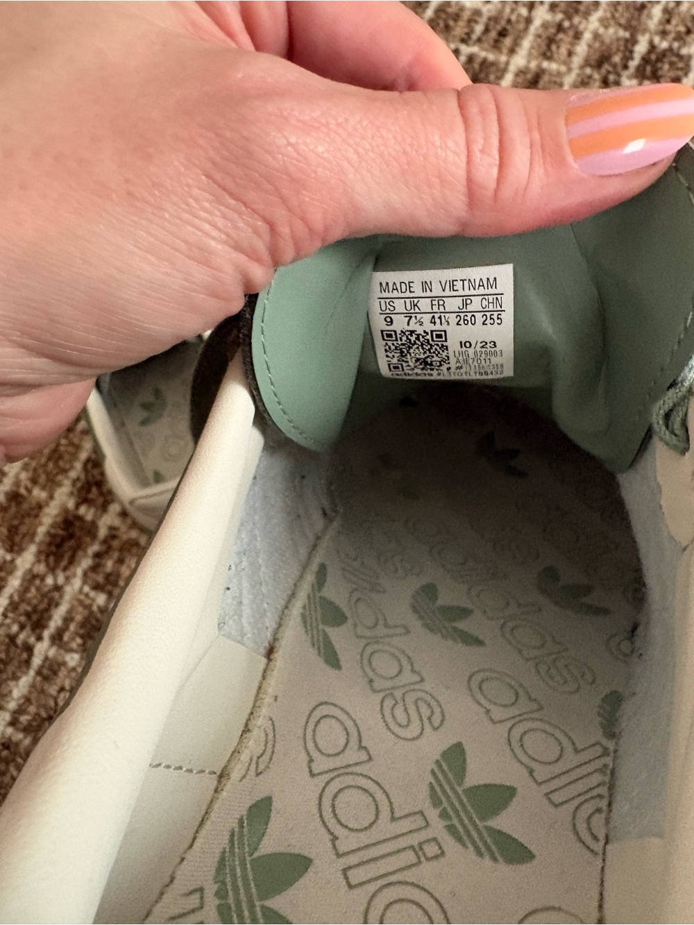 adidas Samba Sneakers in Sage Green with White Stripes and Gum Sole - Picture 6 of 6